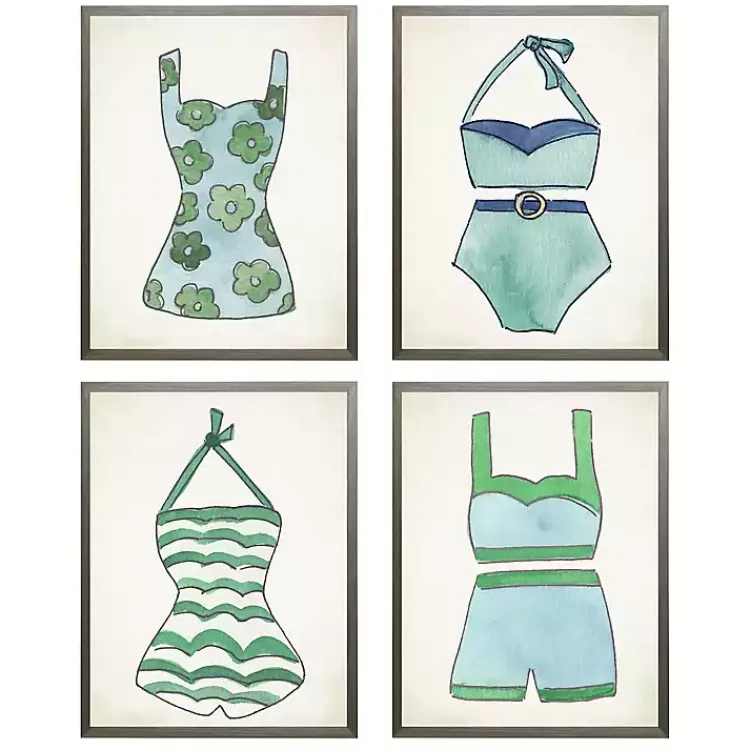 Kirklands Home Blue and Green Vintage Swimsuits Art, Set of 4 Discount