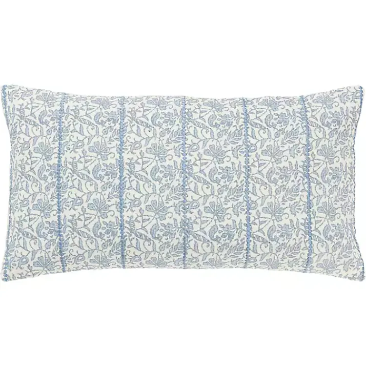 Pillows>Kirklands Home Blue and Ivory Floral Print Lumbar Pillow
