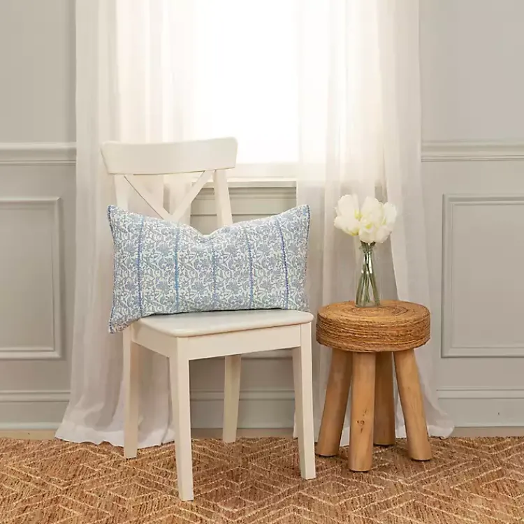 Pillows>Kirklands Home Blue and Ivory Floral Print Lumbar Pillow