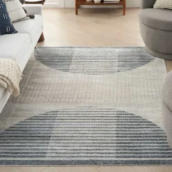 Kirklands Home Blue and Ivory Half Moon Washable Area Rug, 5x7 Sale