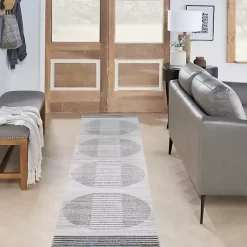 Kirklands Home Blue and Ivory Linear Moons Runner, 2x8 Sale