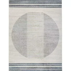 Kirklands Home Blue and Ivory Linear Orb Washable Area Rug, 5x7 Hot