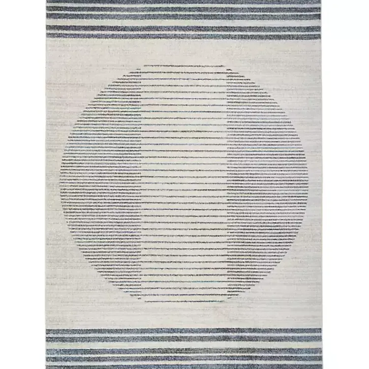 Kirklands Home Blue and Ivory Linear Orb Washable Area Rug, 5x7 Hot