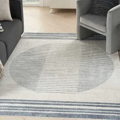 Kirklands Home Blue and Ivory Linear Orb Washable Area Rug, 5x7 Hot