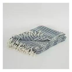 Blankets & Throws>Kirklands Home Blue and Ivory Striped Cotton Throw