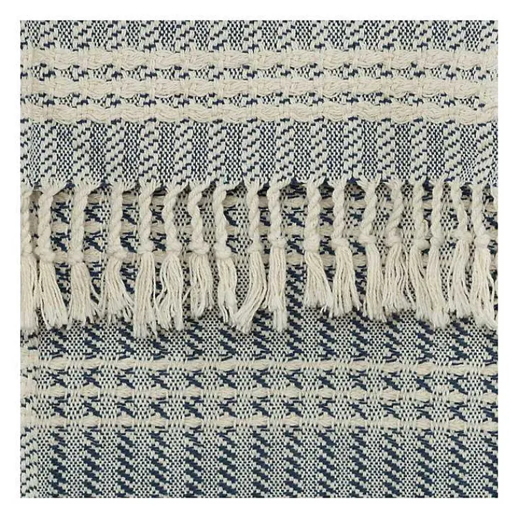 Blankets & Throws>Kirklands Home Blue and Ivory Striped Cotton Throw