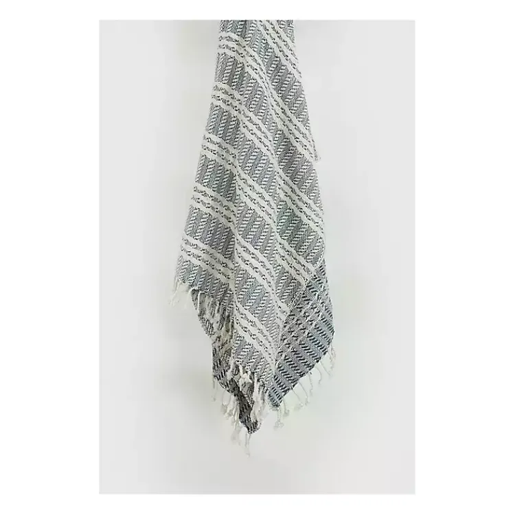 Blankets & Throws>Kirklands Home Blue and Ivory Striped Cotton Throw