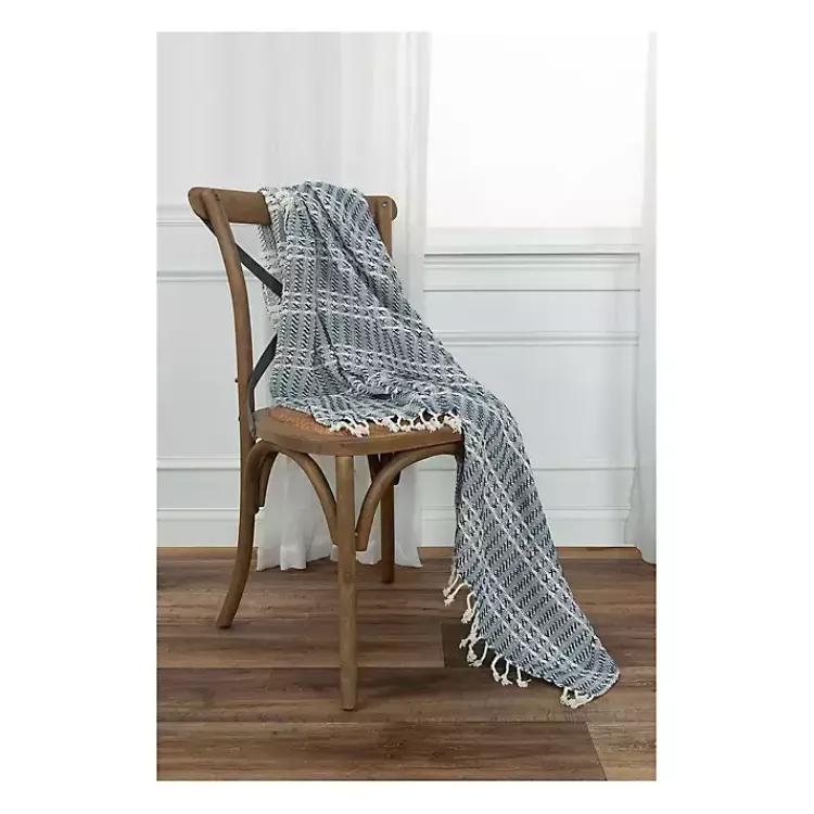 Blankets & Throws>Kirklands Home Blue and Ivory Striped Cotton Throw