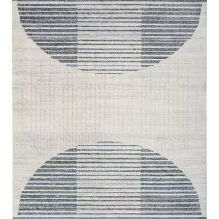 Kirklands Home Blue and Ivory Striped Half Moon Area Rug, 8x10 Outlet