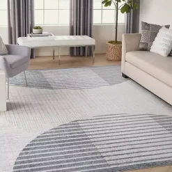 Kirklands Home Blue and Ivory Striped Half Moon Area Rug, 8x10 Outlet