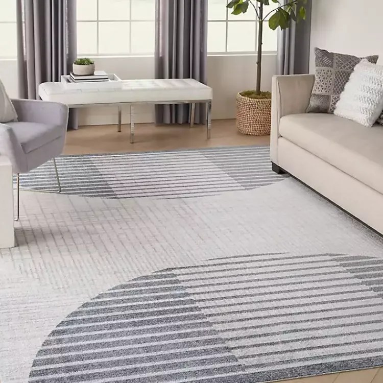 Kirklands Home Blue and Ivory Striped Half Moon Area Rug, 8x10 Outlet