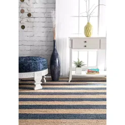Kirklands Home Blue and Natural Stripe Area Rug, 5x8 New
