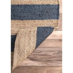 Kirklands Home Blue and Natural Stripe Area Rug, 5x8 New