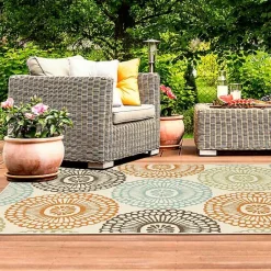Kirklands Home Blue and Orange Circles Outdoor Area Rug, 5x7 Best