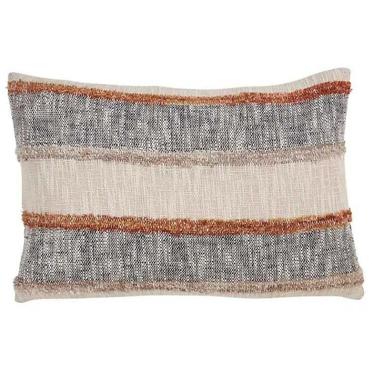 Pillows>Kirklands Home Blue and Horizontal Stripe Throw Pillow Orange
