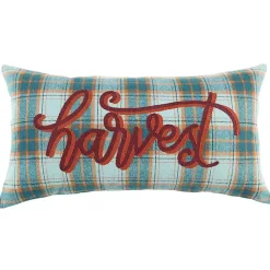 Fall>Kirklands Home Blue and Orange Plaid Harvest Lumbar Pillow