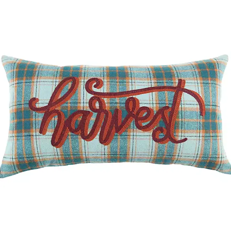 Fall>Kirklands Home Blue and Orange Plaid Harvest Lumbar Pillow