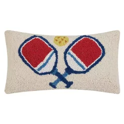 Pillows>Kirklands Home Blue and Red Pickleball Hooked Lumbar Pillow