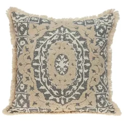 Pillows>Kirklands Home Blue and Tan Medallion Fringe Pillow