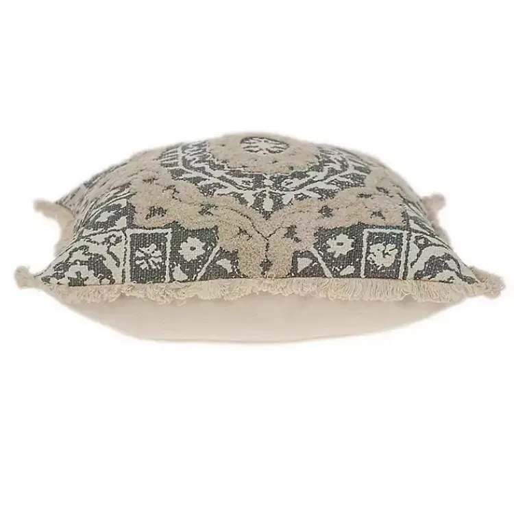 Pillows>Kirklands Home Blue and Tan Medallion Fringe Pillow