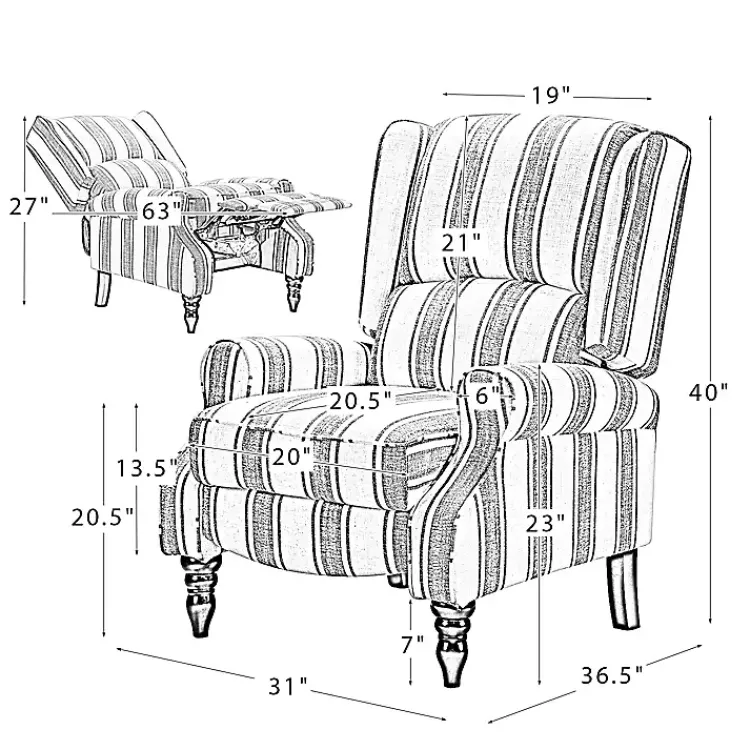 Kirklands Home Blue and Tan Stripe Traditional Recliner Hot
