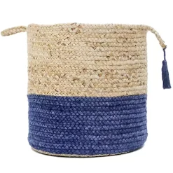 Baskets & Boxes>Kirklands Home Blue and Tan Woven Jute Basket with Tassel, 17 in.