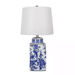 Kirklands Home Blue and Bird Pattern Table Lamp White Outlet
