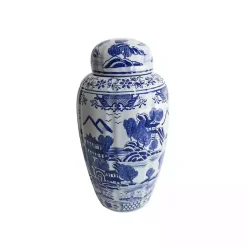 Decorative Bowls & Jars>Kirklands Home Blue and White Ceramic Chinoiserie Jar