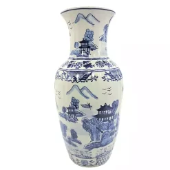 Vases>Kirklands Home Blue and White Ceramic Chinoiserie Vase