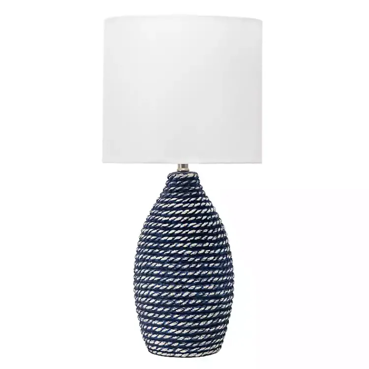 Kirklands Home Blue and Ceramic Faux Rope Table Lamp White