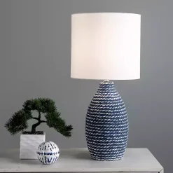 Kirklands Home Blue and Ceramic Faux Rope Table Lamp White