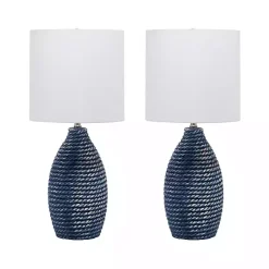 Kirklands Home Blue and Ceramic Faux Rope Table Lamp White
