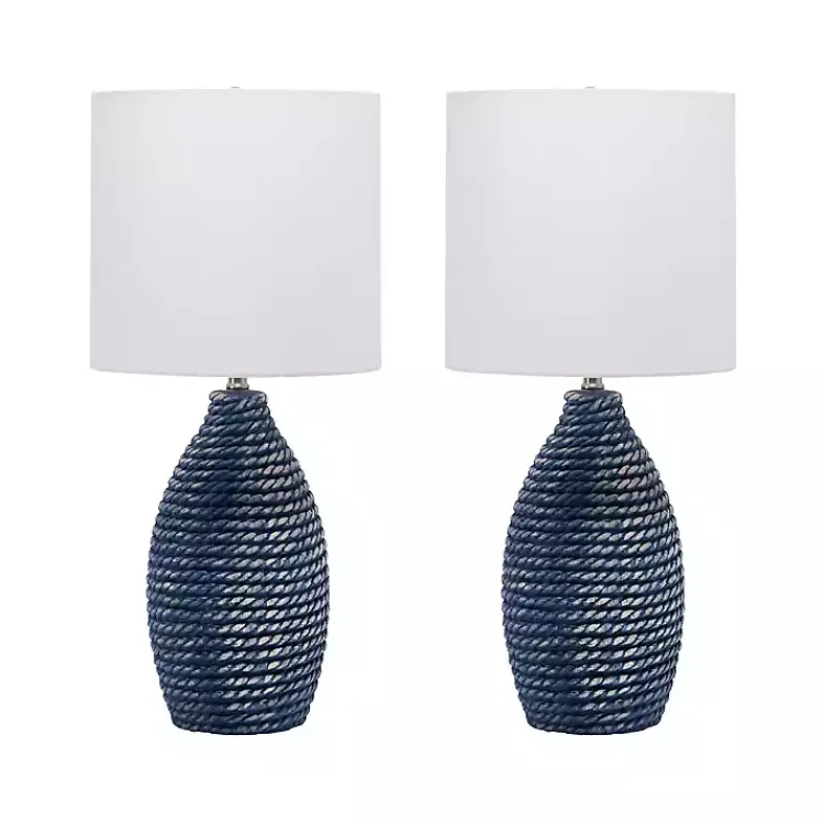 Kirklands Home Blue and Ceramic Faux Rope Table Lamp White