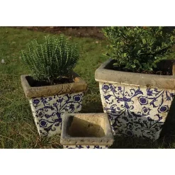Kirklands Home Blue and White Ceramic Flower Pots, Set of 3 Outlet
