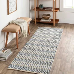 Kirklands Home Blue and White Chevron Jute Runner, 2x8 Best