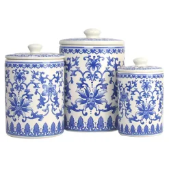 Kirklands Home Blue and White Classic Ceramic Canisters, Set of 3 Sale
