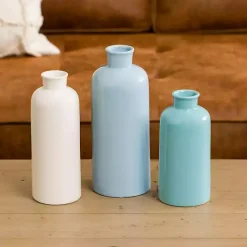 Vases>Kirklands Home Blue and White Coastal Ceramic Vases, Set of 3
