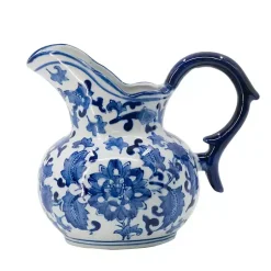Kirklands Home Blue and White Floral Ceramic Pitcher New