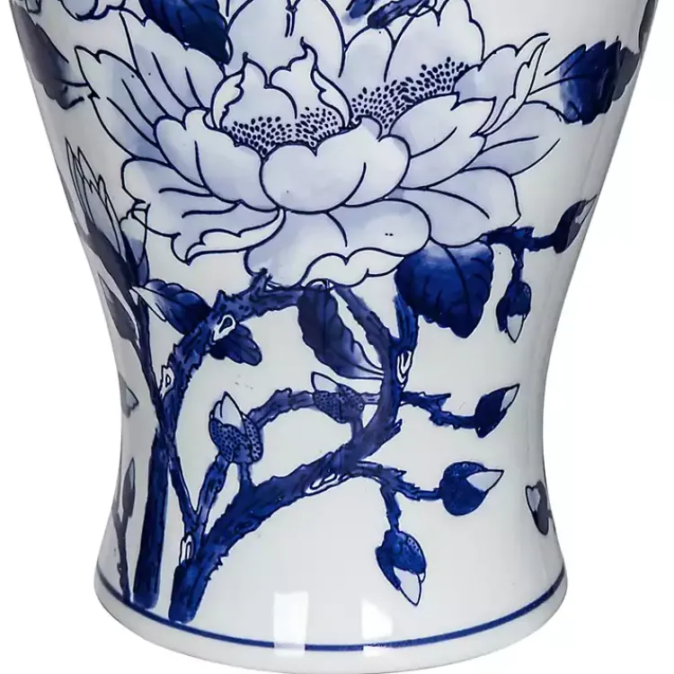 Vases>Kirklands Home Blue and White Floral Curved Porcelain Vase