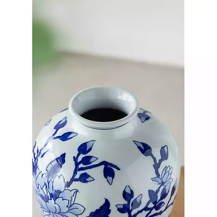 Vases>Kirklands Home Blue and White Floral Curved Porcelain Vase