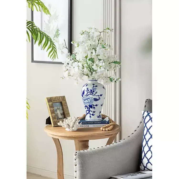 Vases>Kirklands Home Blue and White Floral Curved Porcelain Vase