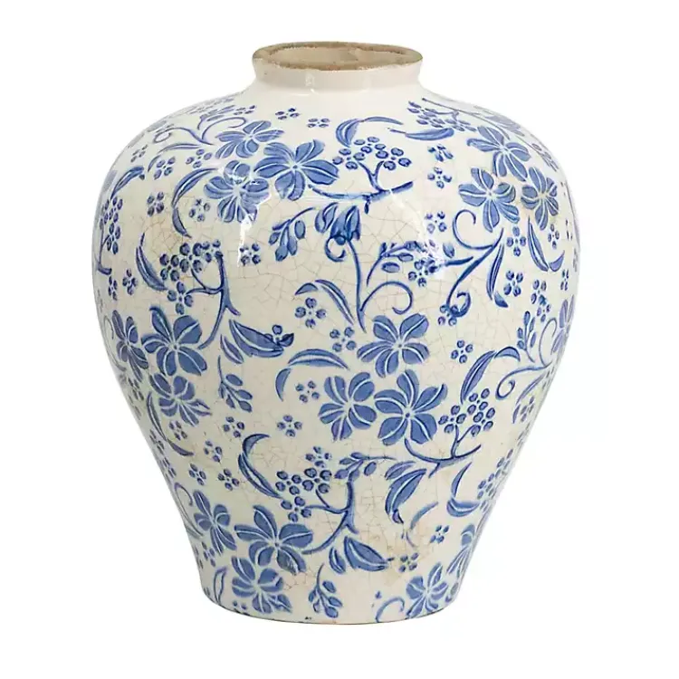 Vases>Kirklands Home Blue and White Floral Urn Ceramic Vase, 10 in.
