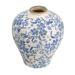 Vases>Kirklands Home Blue and White Floral Urn Ceramic Vase, 10 in.