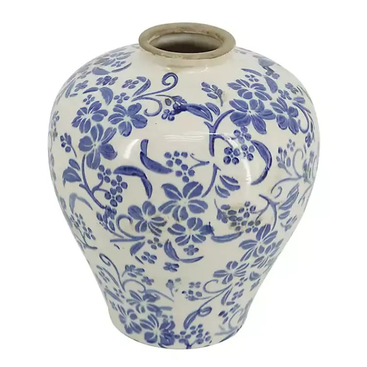 Vases>Kirklands Home Blue and White Floral Urn Ceramic Vase, 10 in.