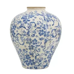 Vases>Kirklands Home Blue and White Floral Urn Ceramic Vase, 11 in.