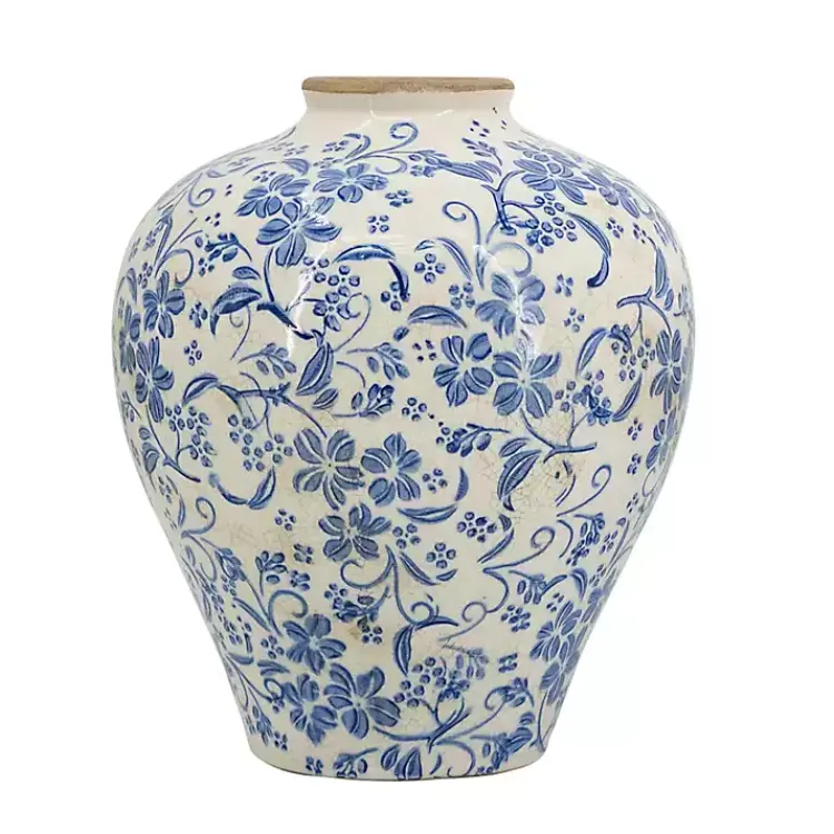 Vases>Kirklands Home Blue and White Floral Urn Ceramic Vase, 11 in.