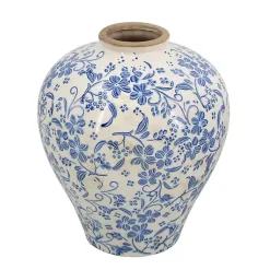 Vases>Kirklands Home Blue and White Floral Urn Ceramic Vase, 11 in.
