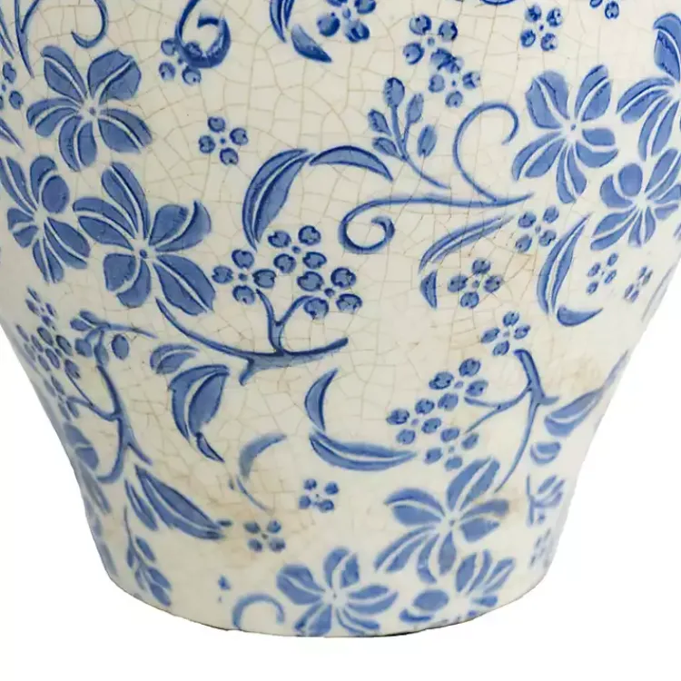 Vases>Kirklands Home Blue and White Floral Urn Ceramic Vase, 11 in.