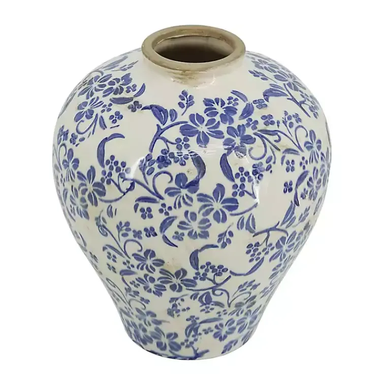 Vases>Kirklands Home Blue and White Floral Urn Ceramic Vase, 11 in.