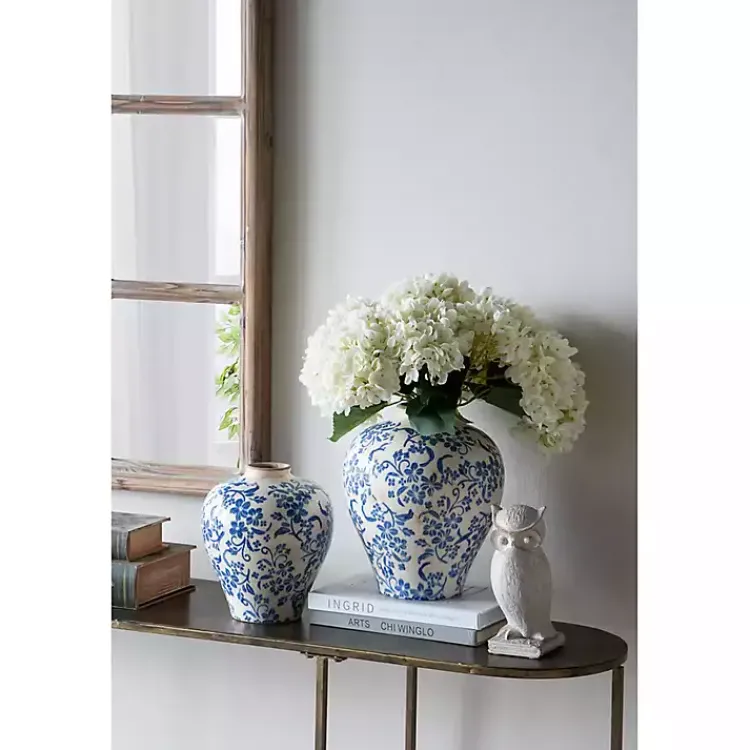 Vases>Kirklands Home Blue and White Floral Urn Ceramic Vase, 11 in.